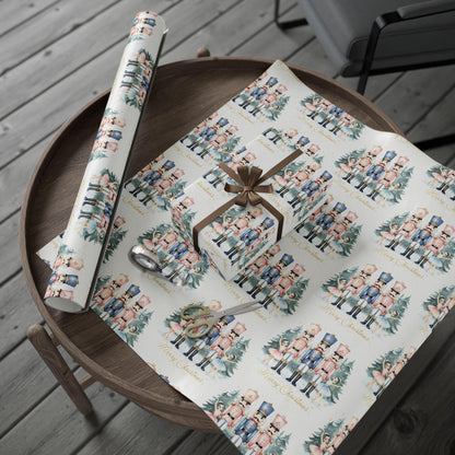 Nutcracker Christmas Wrapping Paper, Vintage Holiday Gift Wrap with Soldiers and Trees, Elegant Christmas Gift Wrap Sheets