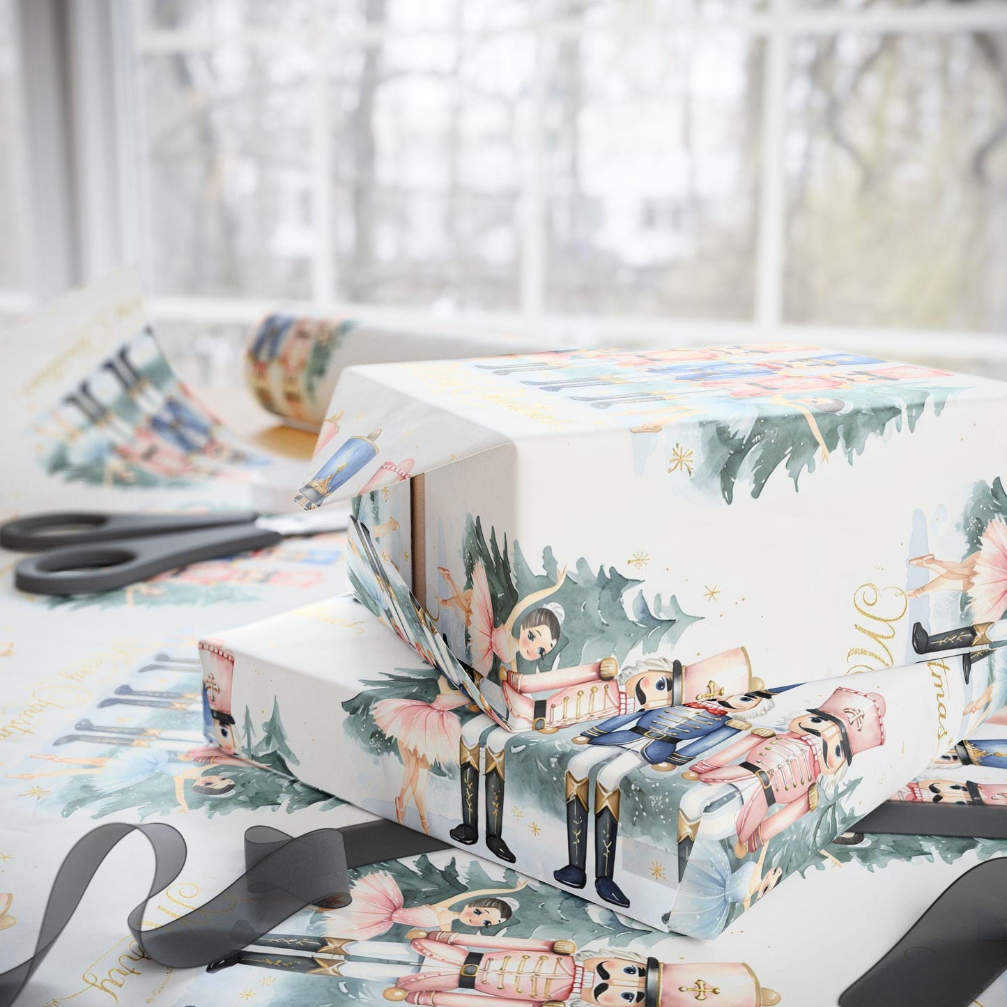 Nutcracker Christmas Wrapping Paper, Vintage Holiday Gift Wrap with Soldiers and Trees, Elegant Christmas Gift Wrap Sheets