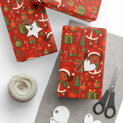 Black Joy Christmas Wrapping Paper | Red Holiday Gift Wrap | Festive African American Christmas Paper