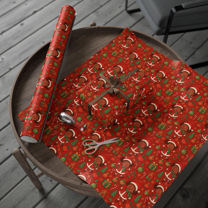 Black Joy Christmas Wrapping Paper | Red Holiday Gift Wrap | Festive African American Christmas Paper
