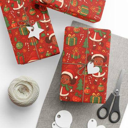 Black Joy Christmas Wrapping Paper | Red Holiday Gift Wrap | Festive African American Christmas Paper