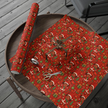 Black Joy Christmas Wrapping Paper | Red Holiday Gift Wrap | Festive African American Christmas Paper