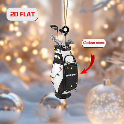 Personalized Golf Bag Ornament – Custom Name Acrylic Christmas Decoration, Unique Holiday Gift for Golf Lovers & Players (2D Flat)