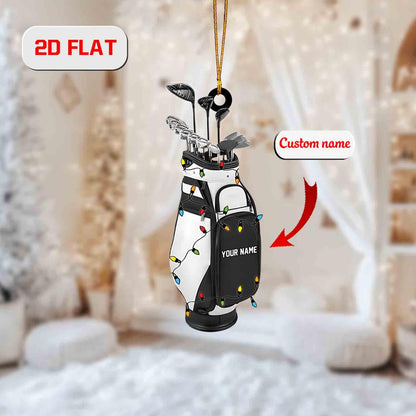 Personalized Golf Bag Ornament – Custom Name Acrylic Christmas Decoration, Unique Holiday Gift for Golf Lovers & Players (2D Flat)