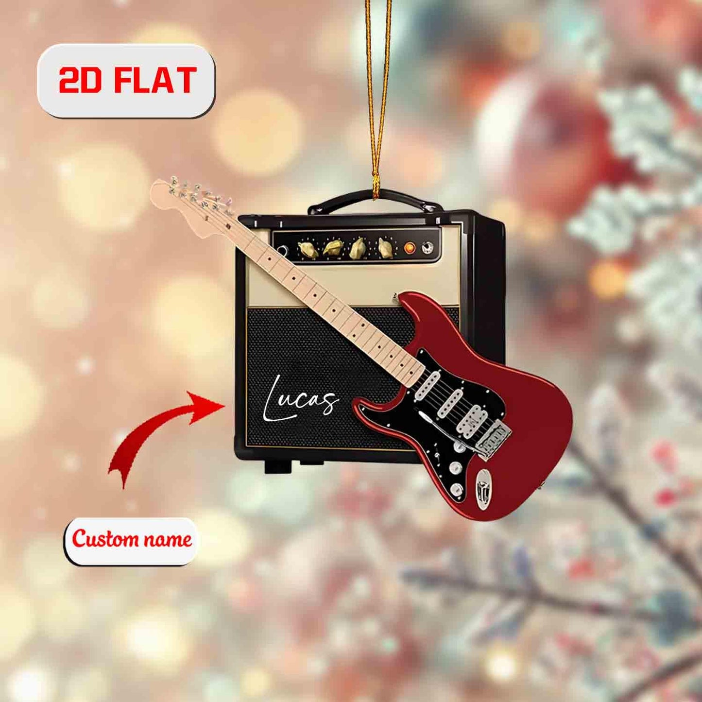 Custom 2D Flat Guitar Ornament, Personalized Acrylic Christmas Ornament with Name, Music Lover Gift, Guitarist Holiday Tree Decoration