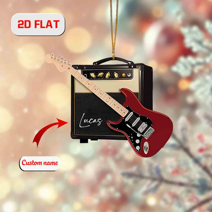Custom 2D Flat Guitar Ornament, Personalized Acrylic Christmas Ornament with Name, Music Lover Gift, Guitarist Holiday Tree Decoration
