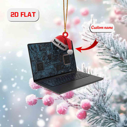 Custom 2D Flat Laptop Ornament, Personalized Acrylic Computer Christmas Ornament with Name, Tech Lover Gift, Programmer Holiday Tree Decor