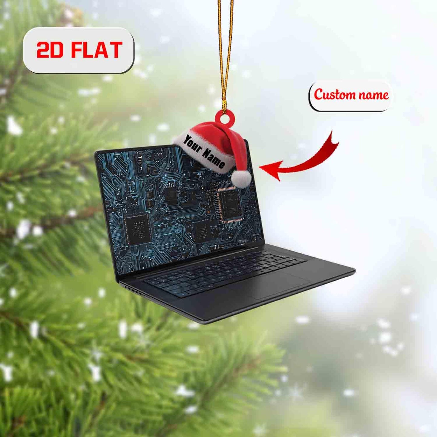 Custom 2D Flat Laptop Ornament, Personalized Acrylic Computer Christmas Ornament with Name, Tech Lover Gift, Programmer Holiday Tree Decor