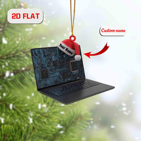 Custom 2D Flat Laptop Ornament, Personalized Acrylic Computer Christmas Ornament with Name, Tech Lover Gift, Programmer Holiday Tree Decor