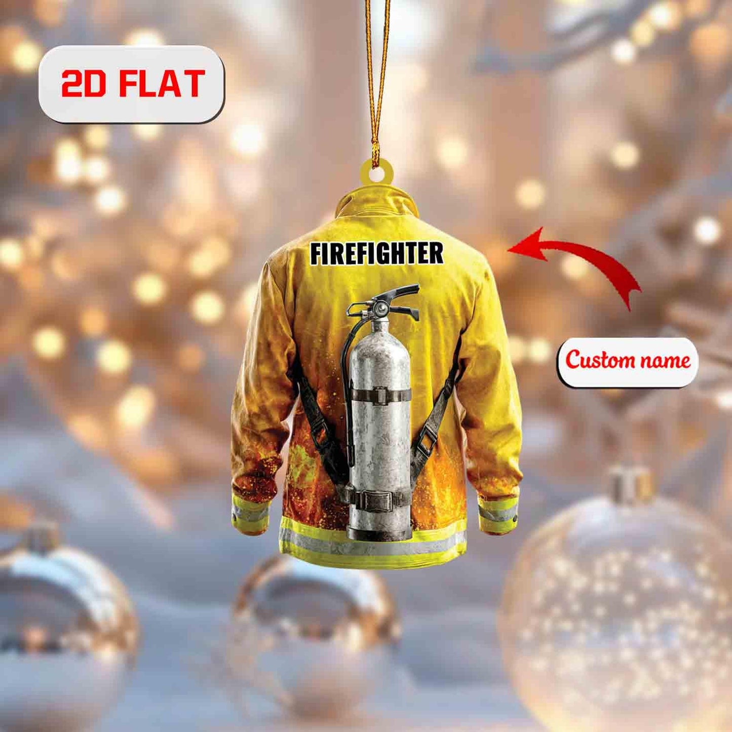 Custom 2D Flat Firefighter Ornament, Personalized Acrylic Christmas Ornament with Name, Fireman Holiday Gift, First Responder Tree Ornament