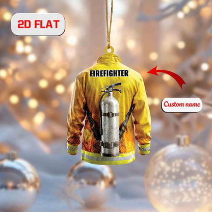 Custom 2D Flat Firefighter Ornament, Personalized Acrylic Christmas Ornament with Name, Fireman Holiday Gift, First Responder Tree Ornament
