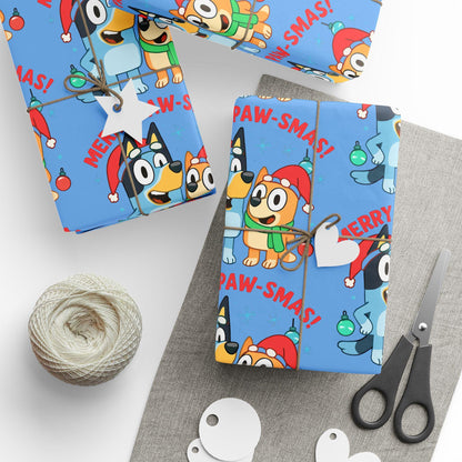 Cartoon Christmas Wrapping Paper, Merry Pawsmas Gift Wrap for Kids, Cute Dog Holiday Gift Wrap, Cartoon Christmas Paper, Kids Wrap Sheet