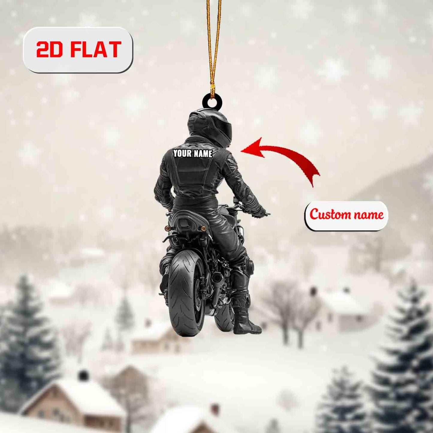 Custom 2D Flat Motorcycle Ornament, Personalized Acrylic Biker Ornament with Name, Motorbike Lover Christmas Gift, Holiday Tree Decoration