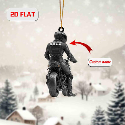 Custom 2D Flat Motorcycle Ornament, Personalized Acrylic Biker Ornament with Name, Motorbike Lover Christmas Gift, Holiday Tree Decoration