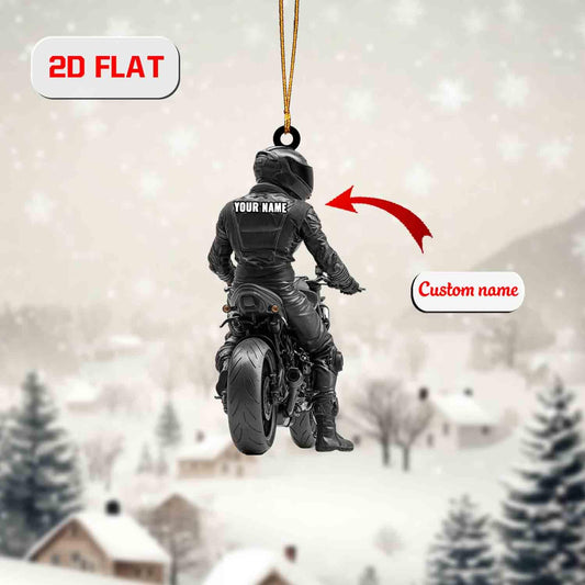 Custom 2D Flat Motorcycle Ornament, Personalized Acrylic Biker Ornament with Name, Motorbike Lover Christmas Gift, Holiday Tree Decoration