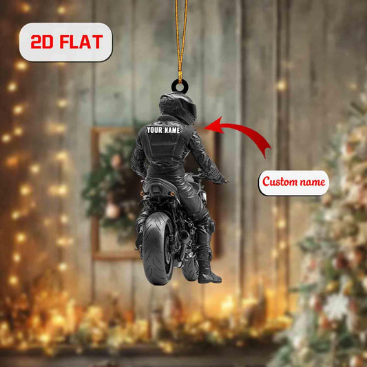 Custom 2D Flat Motorcycle Ornament, Personalized Acrylic Biker Ornament with Name, Motorbike Lover Christmas Gift, Holiday Tree Decoration