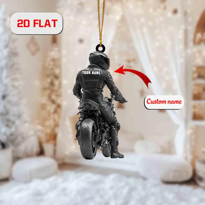 Custom 2D Flat Motorcycle Ornament, Personalized Acrylic Biker Ornament with Name, Motorbike Lover Christmas Gift, Holiday Tree Decoration
