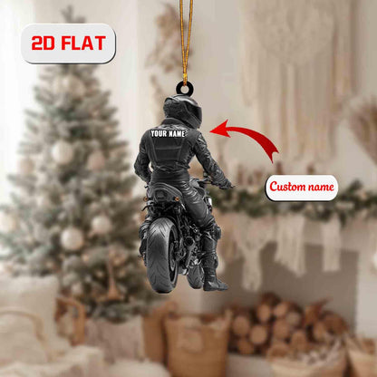 Custom 2D Flat Motorcycle Ornament, Personalized Acrylic Biker Ornament with Name, Motorbike Lover Christmas Gift, Holiday Tree Decoration