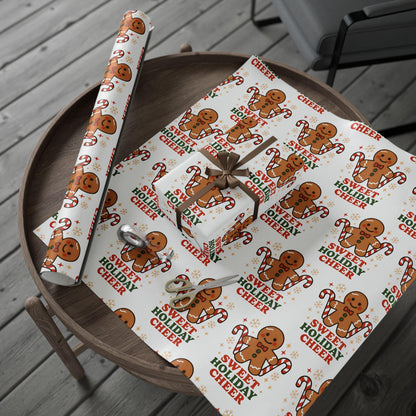 Gingerbread Christmas Wrapping Paper, Sweet Holiday Cheer Gift Wrap, Cute Candy Cane Gingerbread Gift Wrap