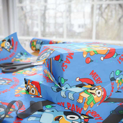 Cartoon Christmas Wrapping Paper, Merry Pawsmas Gift Wrap for Kids, Cute Dog Holiday Gift Wrap, Cartoon Christmas Paper, Kids Wrap Sheet