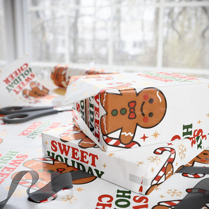 Gingerbread Christmas Wrapping Paper, Sweet Holiday Cheer Gift Wrap, Cute Candy Cane Gingerbread Gift Wrap