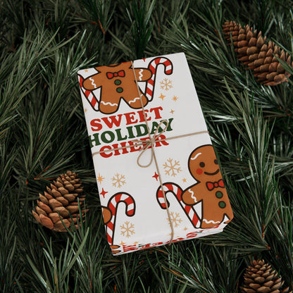 Gingerbread Christmas Wrapping Paper, Sweet Holiday Cheer Gift Wrap, Cute Candy Cane Gingerbread Gift Wrap
