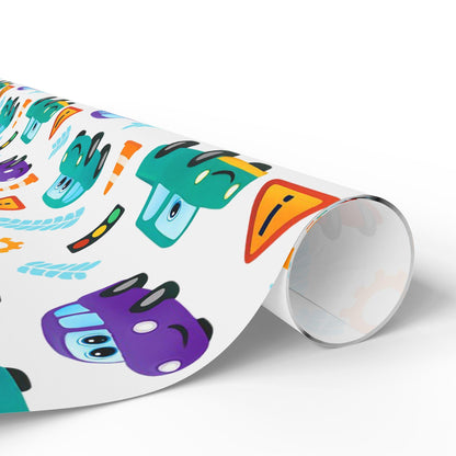 Cartoon Car Wrapping Paper: Fun Auto-Themed Kids Birthday Gift Wrap