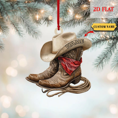 Personalized Cowboy Christmas Ornament, Custom Western Keepsake, Cowboy Boot Ornaments, Cowboy Name Ornament, Cowboy Hat, Boot Stocking
