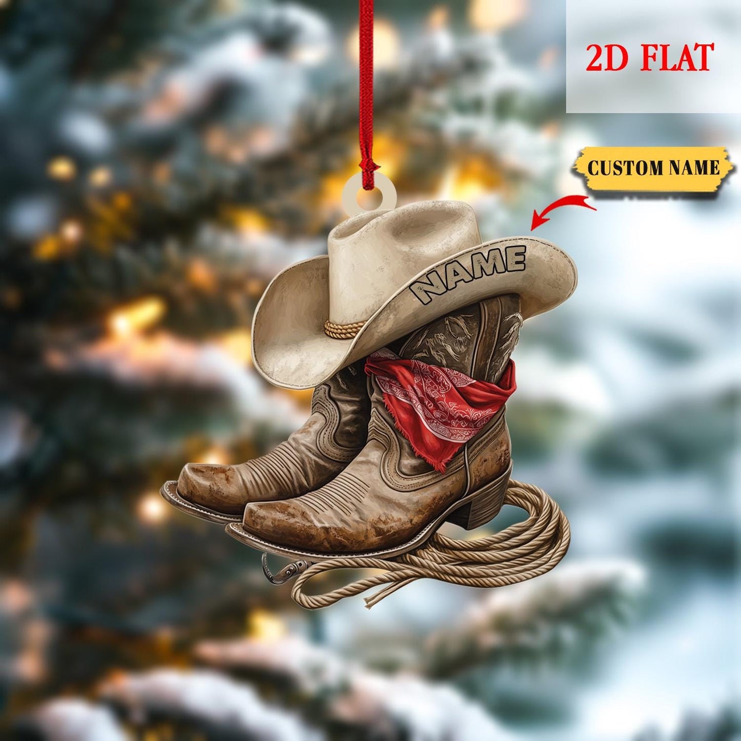 Personalized Cowboy Christmas Ornament, Custom Western Keepsake, Cowboy Boot Ornaments, Cowboy Name Ornament, Cowboy Hat, Boot Stocking