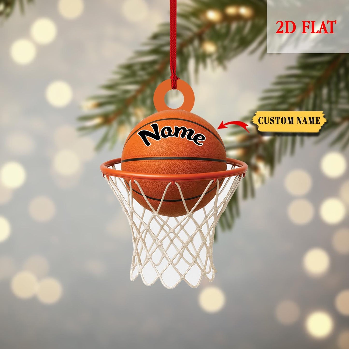 Personalized Basketball 2D Flat Acrylic Ornament, Basketball Hoop Christmas Ornament, Gift for Basketball player, gift for him