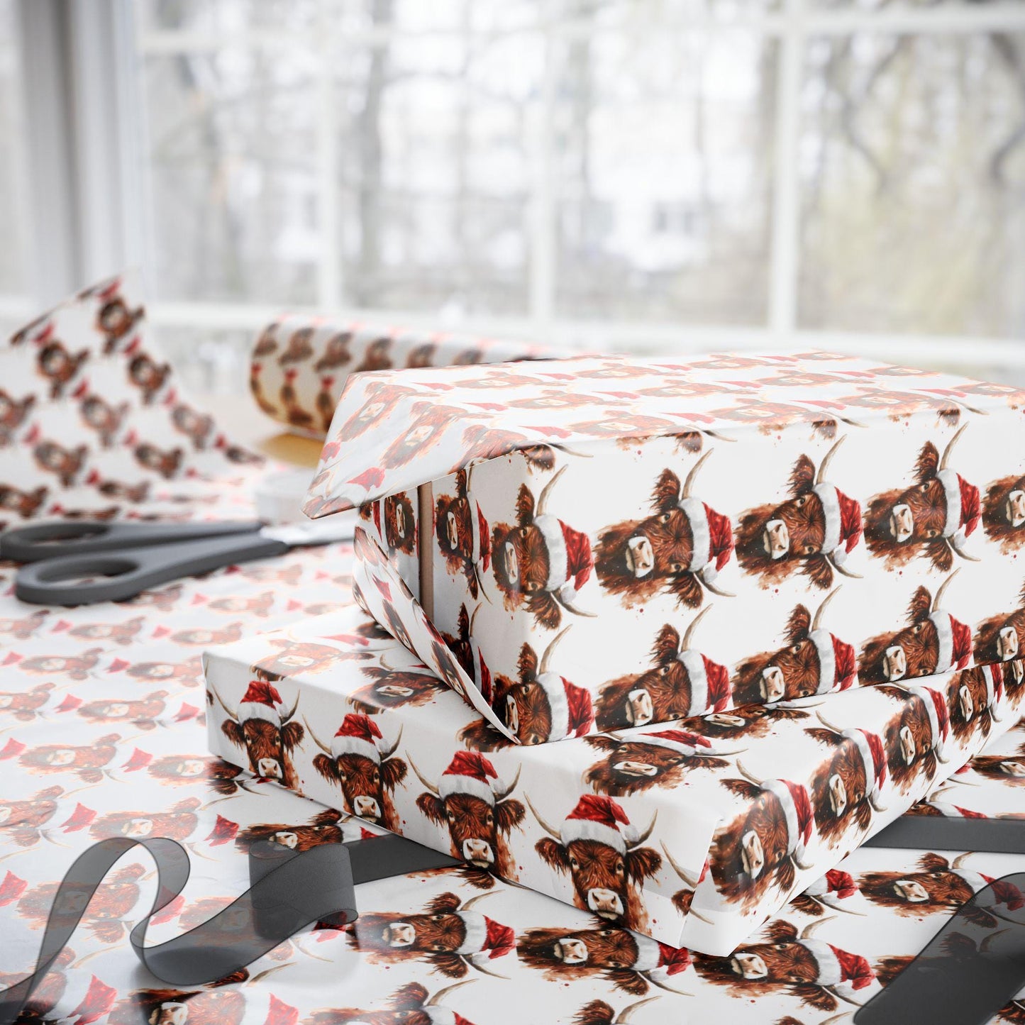 Christmas Highland Cow Wrapping Paper Roll Christmas Holiday Gift Wrap Paper Gift Wrapping Paper