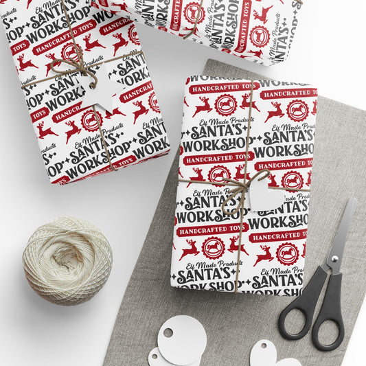 Santa’s Workshop Christmas Wrapping Paper Roll, Kids Christmas Gift Wrap, Festive Christmas Wrapping Sheets, Cute Seasonal Gift Wrap