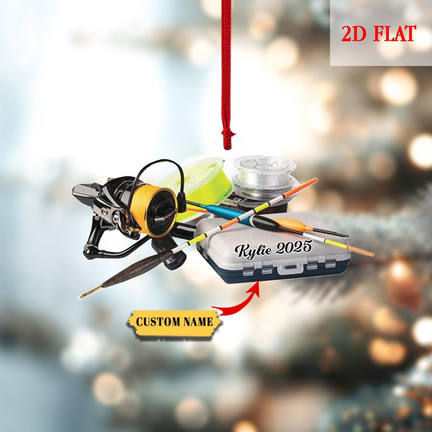 Personalized Fisherman 2D Flat Acrylic Ornament, Bass Fishing Christmas Ornament, Gift for Fishing Lovers, Fishing Ornament for Dad, Him