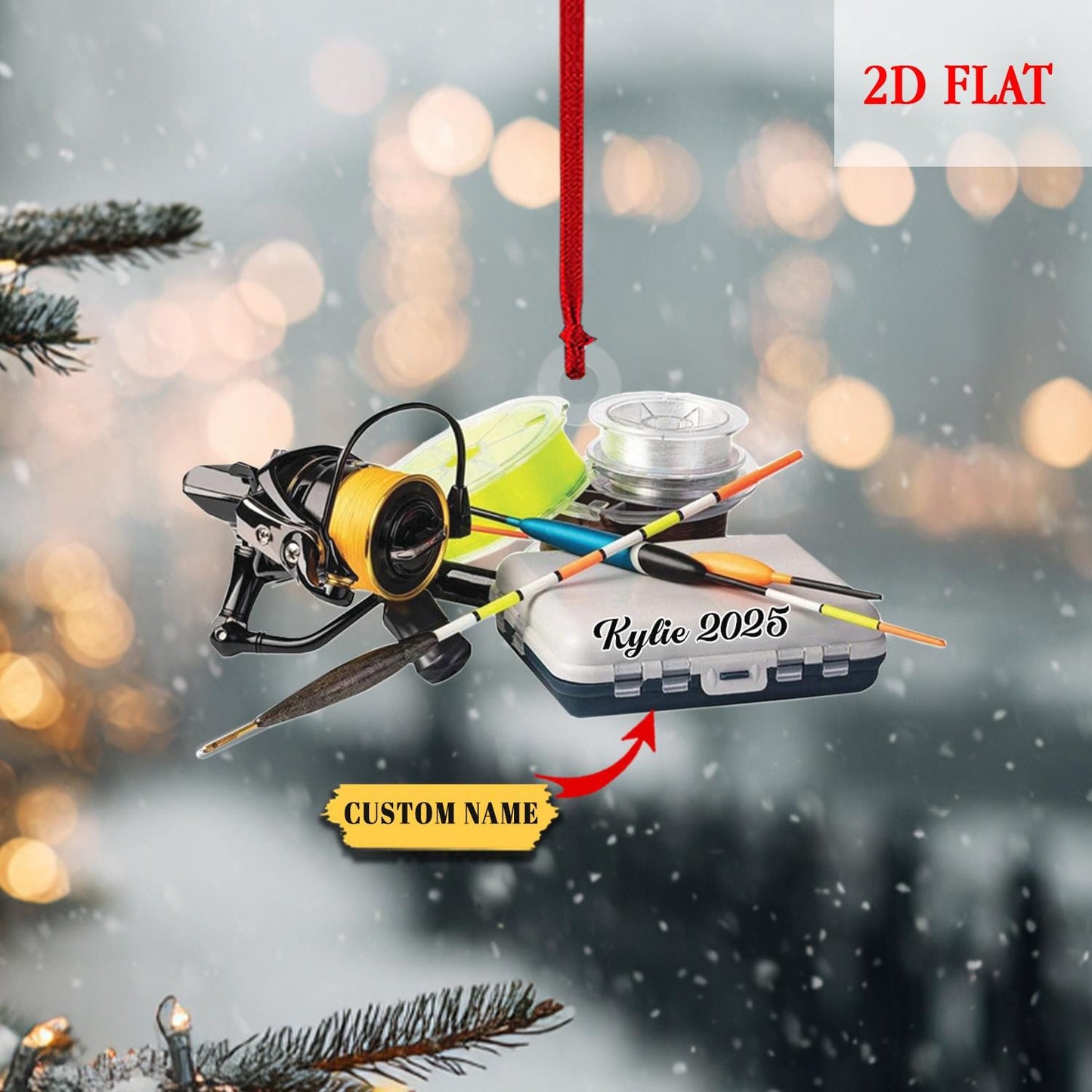 Personalized Fisherman 2D Flat Acrylic Ornament, Bass Fishing Christmas Ornament, Gift for Fishing Lovers, Fishing Ornament for Dad, Him