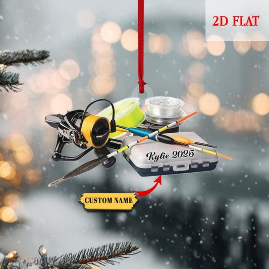 Personalized Fisherman 2D Flat Acrylic Ornament, Bass Fishing Christmas Ornament, Gift for Fishing Lovers, Fishing Ornament for Dad, Him