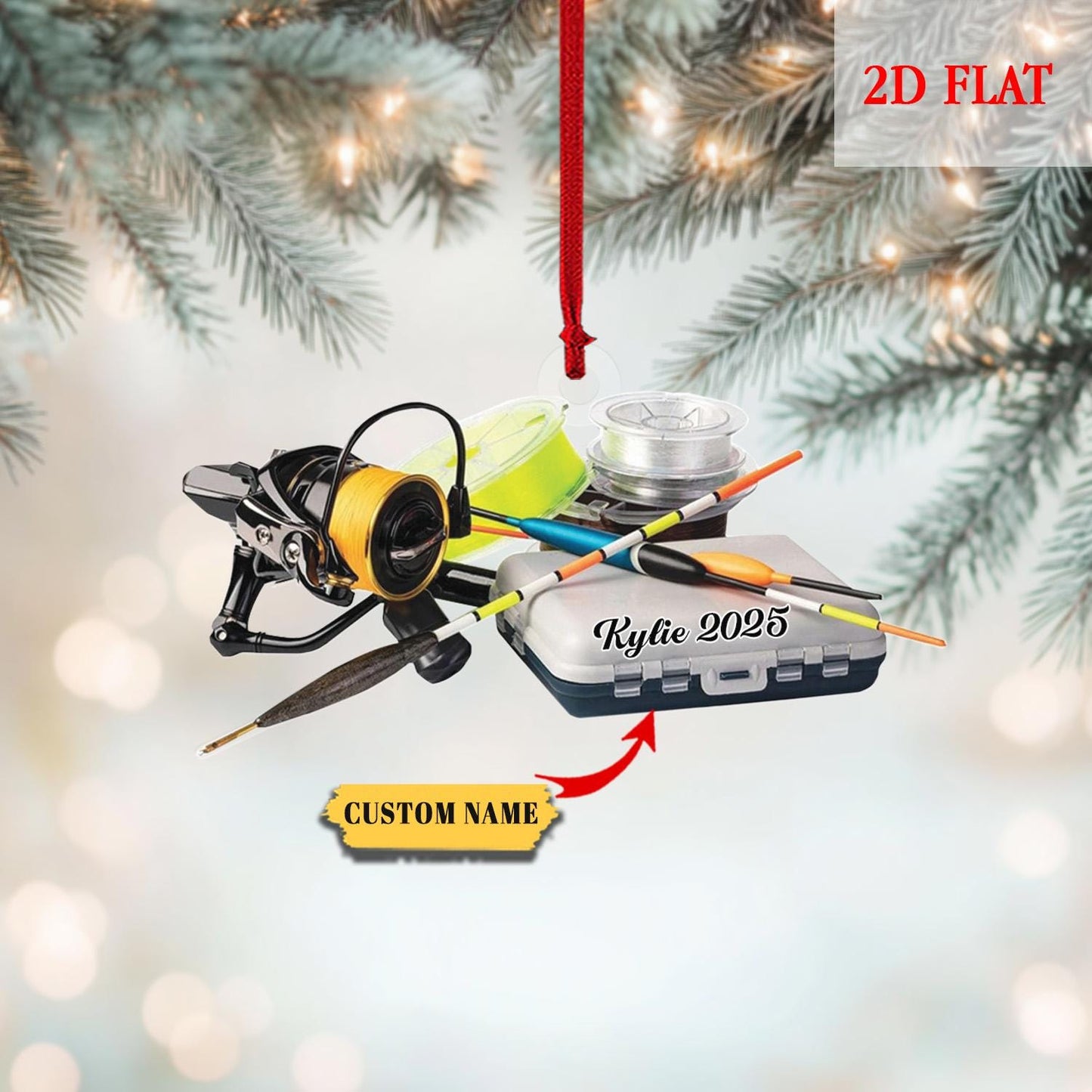 Personalized Fisherman 2D Flat Acrylic Ornament, Bass Fishing Christmas Ornament, Gift for Fishing Lovers, Fishing Ornament for Dad, Him