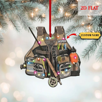 Personalized Fishing Gear Ornament, Gift for Fishing Lovers, Fishing Ornament for Dad, Fisherman Ornament, Bass Fishing Christmas Ornament
