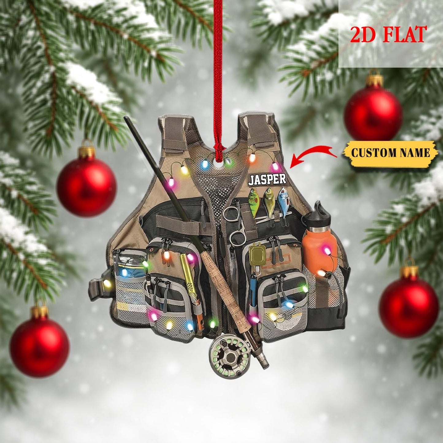 Personalized Fishing Gear Ornament, Gift for Fishing Lovers, Fishing Ornament for Dad, Fisherman Ornament, Bass Fishing Christmas Ornament