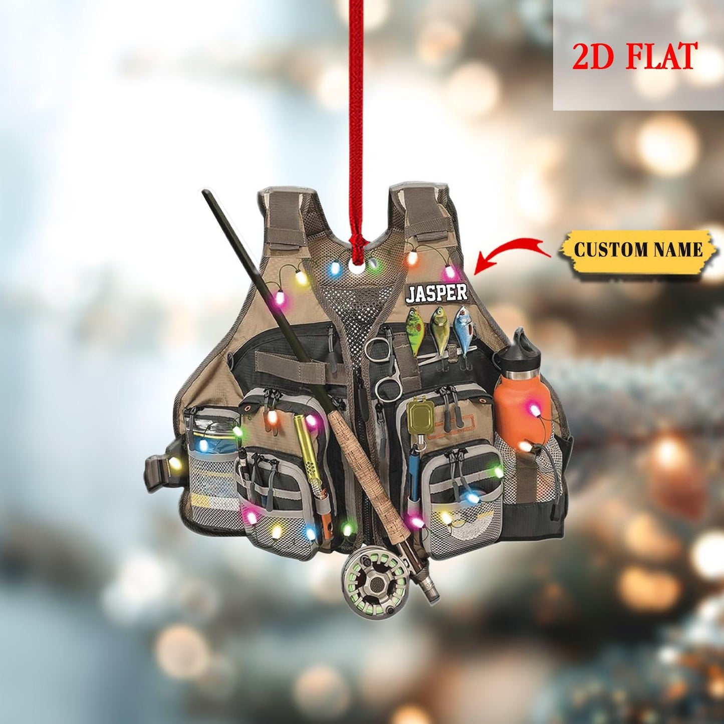 Personalized Fishing Gear Ornament, Gift for Fishing Lovers, Fishing Ornament for Dad, Fisherman Ornament, Bass Fishing Christmas Ornament