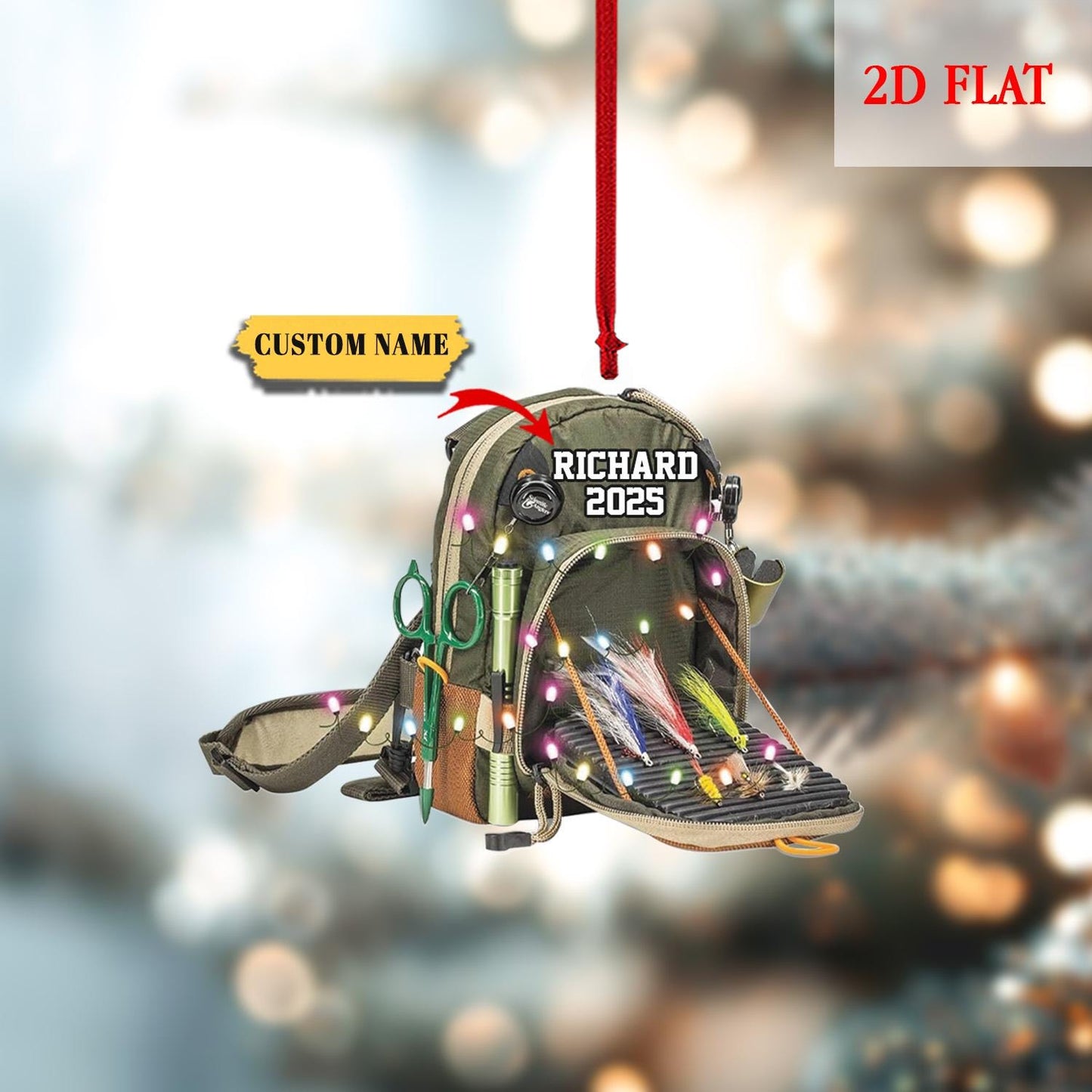 Personalized Fishing Backpack Christmas Ornament, Tackle Bag Xmas Tree Decoration, Christmas Gift For Fisher, Gift for Fishing Lovers