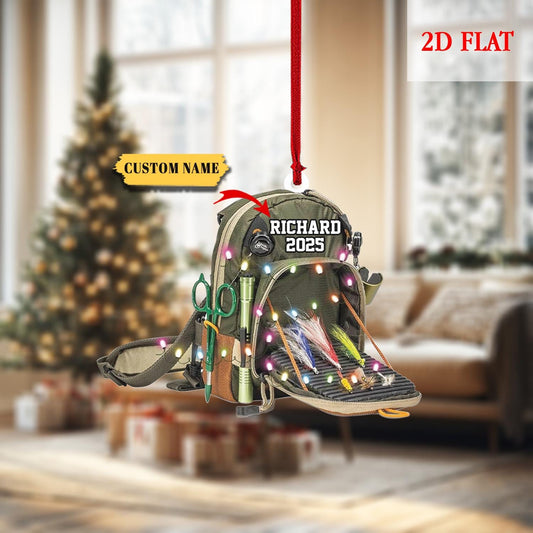 Personalized Fishing Backpack Christmas Ornament, Tackle Bag Xmas Tree Decoration, Christmas Gift For Fisher, Gift for Fishing Lovers