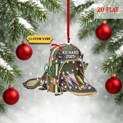 Personalized Fishing Backpack Christmas Ornament, Tackle Bag Xmas Tree Decoration, Christmas Gift For Fisher, Gift for Fishing Lovers