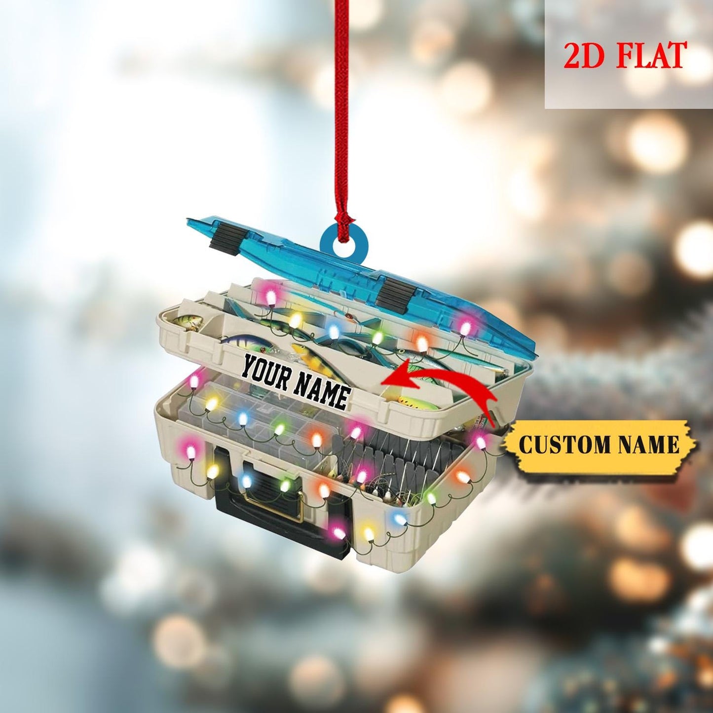 Personalized Fishing 2D Flat Acrylic Ornament, Bass Fishing Christmas Ornament, Gift for Fishing Lovers, Fishing Tools Ornament for Dad, Him