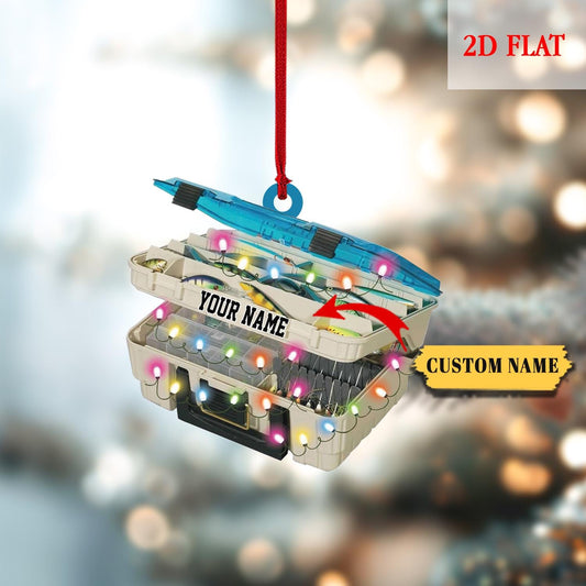 Personalized Fishing 2D Flat Acrylic Ornament, Bass Fishing Christmas Ornament, Gift for Fishing Lovers, Fishing Tools Ornament for Dad, Him