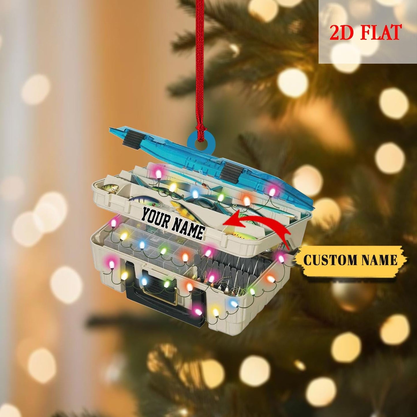 Personalized Fishing 2D Flat Acrylic Ornament, Bass Fishing Christmas Ornament, Gift for Fishing Lovers, Fishing Tools Ornament for Dad, Him