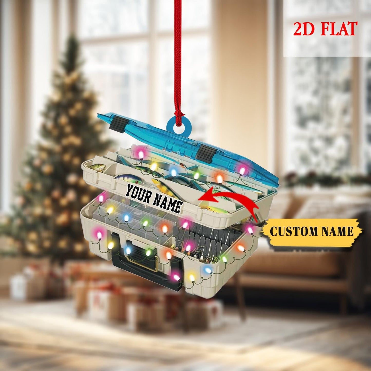 Personalized Fishing 2D Flat Acrylic Ornament, Bass Fishing Christmas Ornament, Gift for Fishing Lovers, Fishing Tools Ornament for Dad, Him