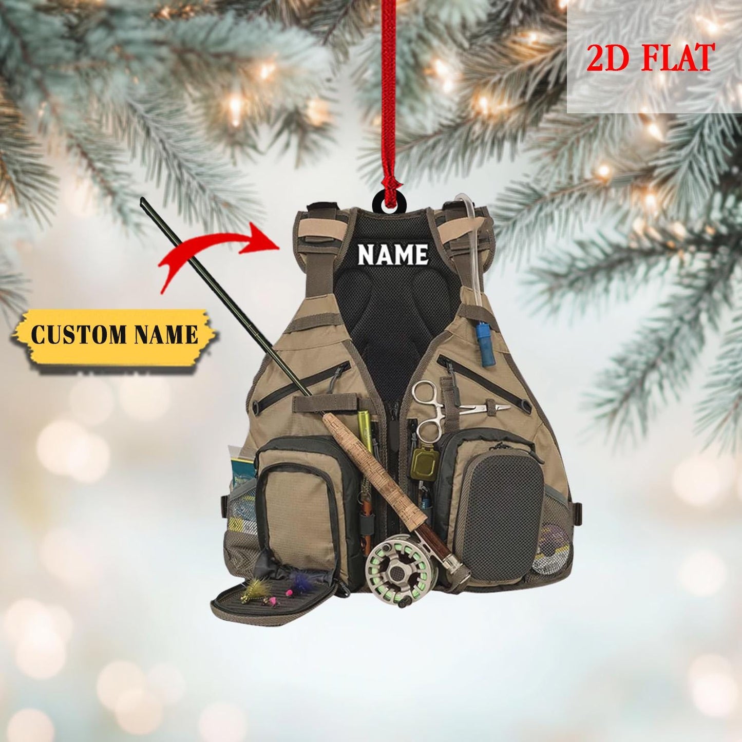 Personalized Fishing Gear Ornament, Gift for Fishing Lovers, Fishing Ornament for Dad, Bass Fishing Christmas Ornament, Lake Life Ornament