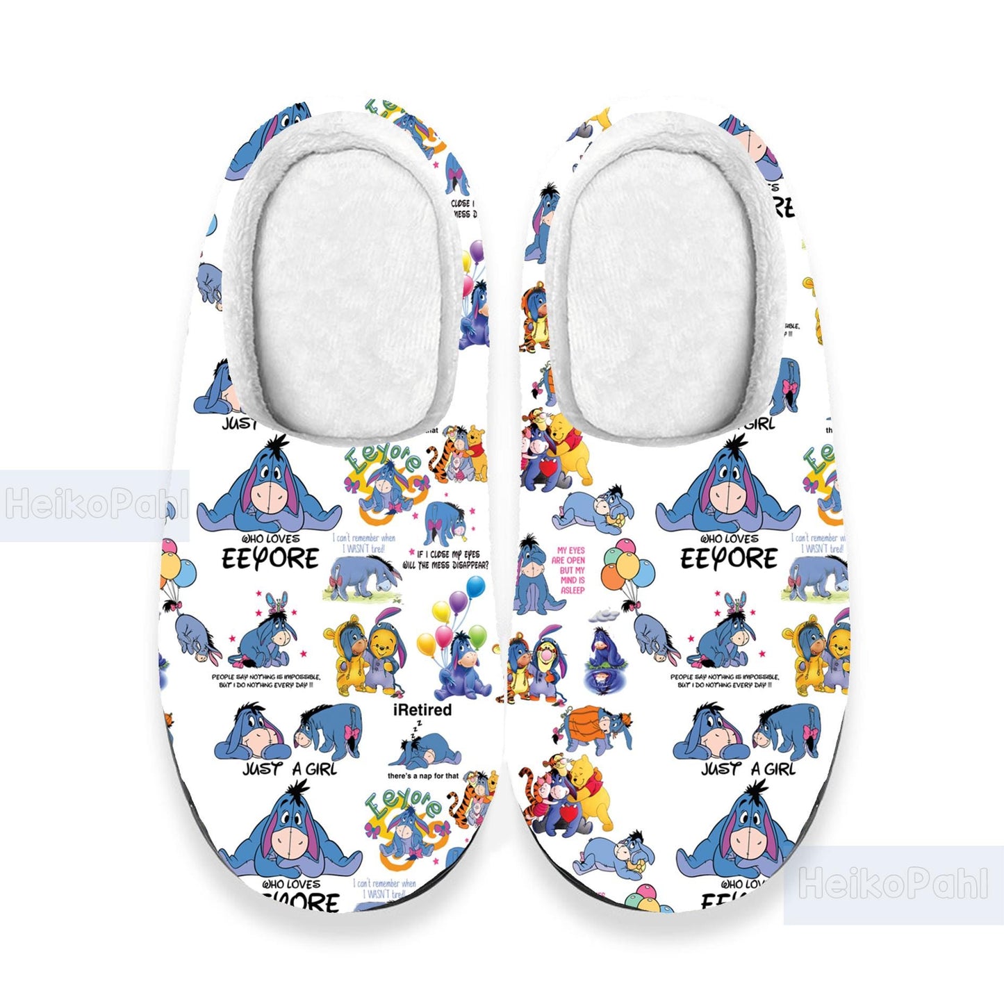 Winnie The Pooh Eeyore Cartoon 3D All Over Print Slippers, Custom Rubber Slippers, Winter Slippers, Lightweight Rubber Sole, Cotton Slipper