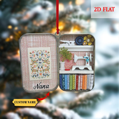 Personalized Sewing Box 2D Flat Christmas Ornament, Christmas Gift For Friend, Gift for Sewing Lovers, Gift For Mom, Sewing Ornament Decor
