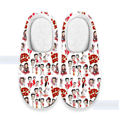 Betty Boop Cartoon 3D All Over Print Indoor Slippers, Winter Slippers, Custom Rubber Slippers, Lightweight Rubber Sole, Cotton Slipper